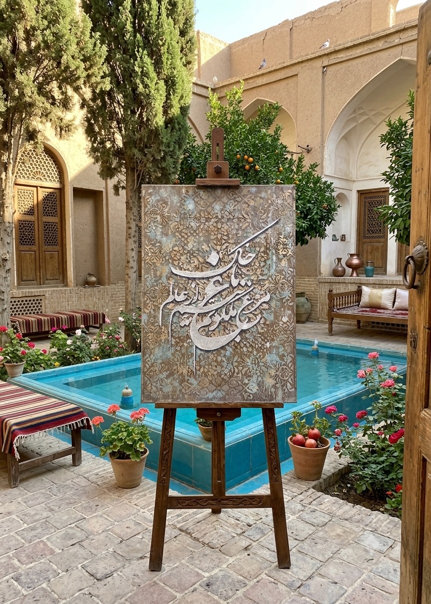تابلو دکوراتیو برجسته پتینه با متن مرغ باغ ملکوتم